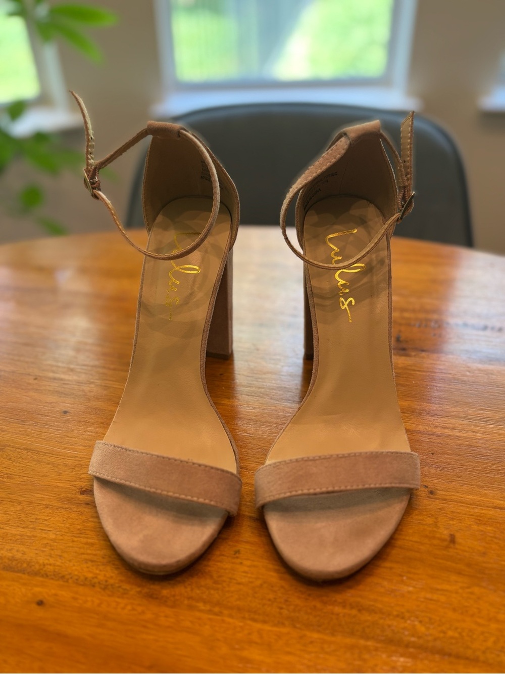 Lulu's Neutral Blush Suede Ankle-Strap Block Heels